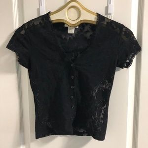 VIntage 90s black lace cardigan womens XS/S goth